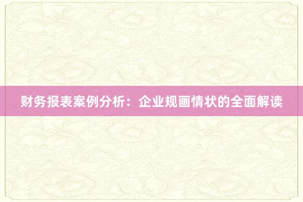 财务报表案例分析：企业规画情状的全面解读